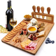 竹製起司砧板 - 多功能點心水果砧板 提升餐桌品味, 長方形原木色含刀叉, 1個