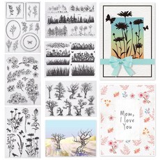 6개 DIY 스크랩북 사진 앨범 장식 카드 제작용 PVC 플라스틱 스탬프 다양한 모양 16x11x0.3cm, 혼합색