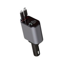 自帶伸縮線雙Type-C車用充電器，180度旋轉車載充電器，雙口快充, 黑色, 【蘋果+TypeC】自帶伸縮線車充