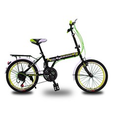 BIKEONE L16 城市休閒20吋21速通勤便攜後貨架折疊自行車, 黑綠, 1個