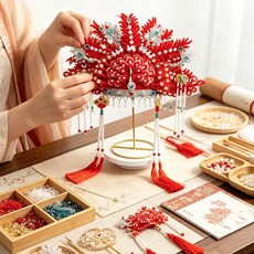 手工戲曲鳳冠DIY材料包, 紅色 不含膠槍款 扭扭棒鳳冠DIY材料包, 1套