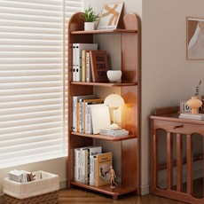 實木轉角書架落地兒童收納架：多層置物、環保安全、轉角設計、客廳臥室適用, 胡桃色書架 實木多層置物