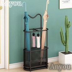 ANYOU 대용량 투인원 우산꽂이 수납 선반 정리용 업소 우산꽂이, 블랙