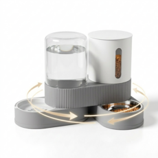 onthetem 반려동물 대용량 반자동 급식기 급수기 투인원 360도 회전, 1개, 그레이