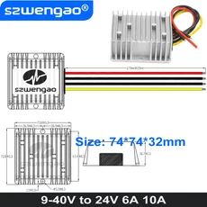 호환 RCNUN DC 자동 스텝 업 다운 컨버터 24 볼트 전압 안정기 부스트 벅 모듈 보트용 9-40V-24 V 6A 10A, 02 9-40V to 24V 6A