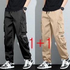 1+1 카고 바지 봄 가을 여름 남성 긴바지 포켓 조거 캐주얼 바지 일자바지 밴딩 팬츠 트레이닝 운동바지 남자바지 WAWAMIYA
