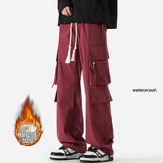 男女同款防潑水保暖長褲 工裝/工作/防寒/防風刷毛/冬季/加絨長褲 酒紅色【加絨保暖】