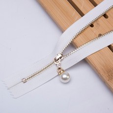 精選優品 小拉鏈拉鎖包包金屬裝飾配件珍珠銅拉鏈專用拉鏈條拉鏈扣拉頭輔料, 白色20cm 淺金齒 1條, 1個