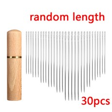 新品優選 12/30根免穿針帶木質針筒家用縫衣針線盒多種長度針混合裝, 30 根針, 1個