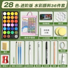 솔리드 안료 수채화 물감 세트 36색 무독성, 12. 28색/무료 35점 세트+핑크 토트백