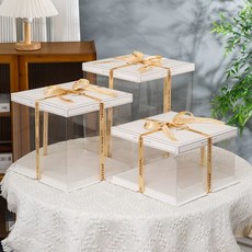 투명 케이크 상자 케익 5호 세트 조각 포장 사각 높은, E. 리본 없는 베이킹 투명 상자, K. 소형 8인치 25x25x31cm 3층 5