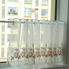 刺繡紗簾 廚房/衛生間/飄窗/咖啡簾/隔斷簾/門簾/櫥櫃簾, 嫣然半簾紗（不含杆）,平鋪 寬度110cm*高度42cm