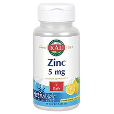 KAL 鋅膳食補充錠 甜檸檬口味 5mg, 1個, 60 件
