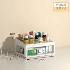 약 수납장 주방 쇼케이스 정리함 선반 보관함 슬라이딩, 클래식 중간 아이보리2단 수납 포함