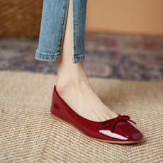 봄가을 펌프스 레드 단화 여자 플랫 스퀘어 토 로퍼