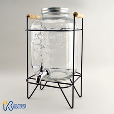 愛廚房 5公升玻璃飲料果汁桶冷水壺，不鏽鋼水龍頭冷飲桶，派對野餐玻璃水壺, 1個, 1組(5公升玻璃瓶(含水龍頭)+鐵架)