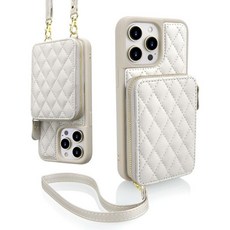 스트랩 포함 크로스바디 지갑형 케이스 - RFID 차단 지퍼 카드 홀더 퀼팅 가죽 휴대폰 커버 손목 여성용 (6.7인치) 로즈 골드