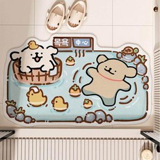 귀여운 카툰 욕실 미끄럼방지 실리카 흡수 바닥 매트 화장실 현관 발판, 1개, 1. 스트라이프 강아지 A