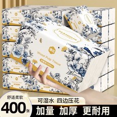 MANHUA 大尺寸四邊壓花木漿抽取式衛生紙 400抽/包, 1個, 【加大175*140】四邊壓花 5層0,6包【400張高端四邊壓花】新體驗