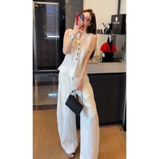 夏季套裝 夏季小個子穿搭減齡輕奢高級感歐貨漂亮時尚白色馬甲套裝褲女