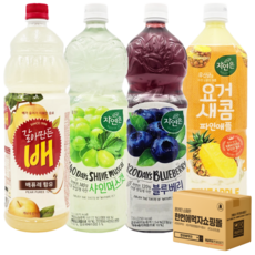 [한번에먹자] 1.5L 4종 과즙음료 세트 ( 갈아만든배 + 자연은 샤인머스캣 + 자연은 블루베리 + 자연은 요거새콤 파인애플 ) 과일음료 사무실음료 가정용 업소용 당구장 탕비실, 4개