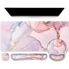 ICASSO 마우스 세트 패드 책상 4IN1 손목 XXL 매트 키보드 대형 핑크 패드, Glitter Marble, 글리터 마블.