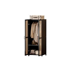 簡約風透氣衣櫃 加深加大容量 多層儲物 堅固耐用 臥室家具首選, 方型塑藤二門-黑色【租房必備】