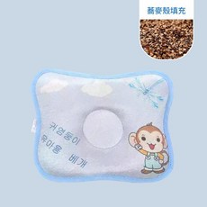嬰兒涼枕 卡通印花 冰絲 夏季 蕎麥殼枕, 藍色小猴一體式 蕎麥殼枕芯