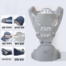 달과6펜스 허리띠 다용도 힙시트 휴대용 신생아 여름용 2in1, 업그레이드 통기성 그레이 목보호+앞+뒤