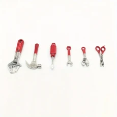 6Pcs 인형 집 미니어처 수리 키트 액세서리 미니어처 해머 렌치 인형 집 가구 장식, 02 빨간색
