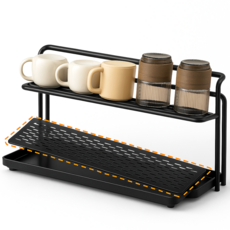 필로그레이 주방 물빠짐 미니 컵 건조대 스텐 선반 트레이 2단, 2개, 블랙
