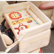 플로니아 어린이 장거리여행 카시트트레이 방수 테이블 차량아이테이블 자동차책상 차량테이블, C. 베이지 사자 원숭이