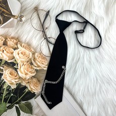 鏈條領帶女款jk黑色懶人免打ins短款痞帥襯衫配飾男女愛心別針蝶鏈條三孔默認顏色
