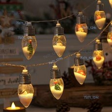 聖誕節LED裝飾燈串，聖誕老人雪人造型，節慶裝飾燈泡，溫馨聖誕裝飾, 1個, 聖誕混搭款,10燈-1米（電池盒常亮）