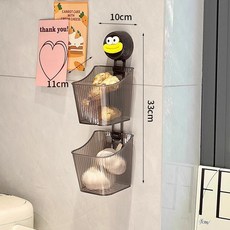 嗨購 吸盤壁掛式置物架，廚房蔥薑蒜收納盒、生薑大蒜調料收納筐掛籃, 1個, 透灰色-雙層-吸盤蔥