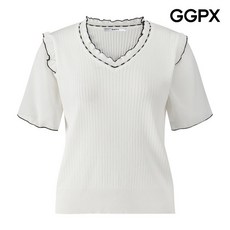 GGPX 지지피엑스 라인 프릴 V넥 골지 니트 GQ5KP032F