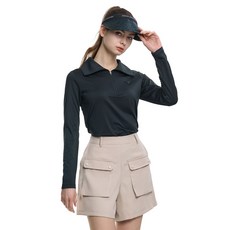 <투엘라> 여성 봄 여름 하이넥 집업 긴팔티 / 집업 카라 옆트임 포인트 아웃도어 골프 스포츠 하이넥 집업 긴팔 티셔츠