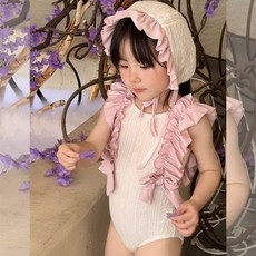 구빠방 여아 리본 프릴 원피스 수영복 세트