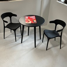 야외 플라스틱 원형 테이블 의자 세트 발코니 카페 식탁, 17_의자2개80cm테이퍼형탄소강원형테이블