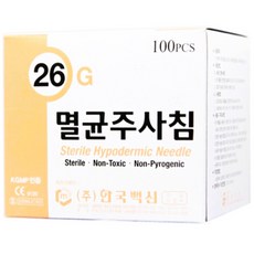 의료상점 26G 1.5인치 일회용 멸균 주사침 100개 혈액