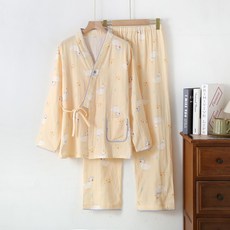 純棉孕婦哺乳和服睡衣，雙層紗布家居服，可愛柯爾鴨圖案