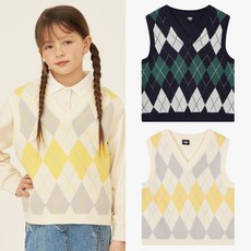 인디고키즈 중계점 *봄시즌 초특가 BIGSALE* 활용도 높은 코디 아이템 캐주얼한 디자인의 조끼 베스트 8~13세 아가일 브이넥 니트 조끼 (2Color) IKVK24101