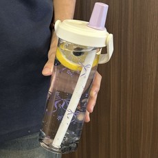 原創設計感車釐子水杯帶吸管咖啡牛奶隨手塑料杯高顏值學生水杯子, 紫色蝴蝶結（850ml）-帶吸管-手提, 1個