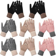 SATIN 새틴IOR 8쌍 여성용 겨울 장갑 따뜻한 플리스 안감 니트 터치 스크린 탄성 커프 문자 장갑 블랙 그레이 카키 핑크 단일 사이즈 286802, SATIN 새틴IOR 8쌍 여성용 겨울 장갑 따뜻한 플
