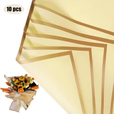 황금색 가장자리가 있는 꽃 포장지 10장 방수 DIY 결혼식 및 생일에 이상적, 01 빠른, 03 02 yellow 10pcs