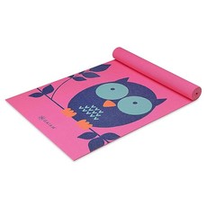 Gaiam Kids 요가 매트 운동 매트 재미있는 프린트가 있는 아동용 - 아기 활동적이고 차분한 유아 및 어린이에게 이상적 (길이 152.4cm x 너비 61cm 두께 3, 부엉이, 1개