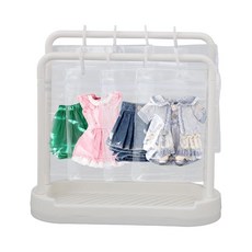 탈착식 인형 옷 걸이 랙 가방 20개 후크 20개가 있는 플라스틱 인형 의류 정리함 계층형 디스플레이 옷장 7인치/17.78cm 플러시 장난감용, 탈착식 인형 옷 걸이 랙, 가방 20개, 후크 20개가