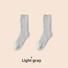 남성과 여성을 위한 두꺼운 양털 안감 모직 양말 가을/겨울 매우 두꺼운 플러시 소재의 따뜻하고 편안한 바, 01 라이트 그레이, 02 Wool socks-Women's