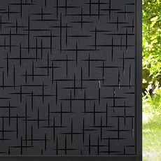 래빗구 윈도우 프라이버시 필름 프로스팅 유리 장식용 접착 자외선 차단 스테이크 욕실 스티커 접착식 현관문 커버 크로스 패턴 17.5인치 x 78.7인치, 17.5" x 78.7", Black, 1개