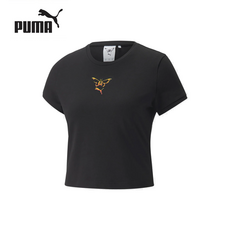 푸마 여성 푸마 X DUA LIPA 슬림핏 크롭 반팔 티셔츠 PUMA x DUA LIPA Slim Tee Puma Black 534737 01